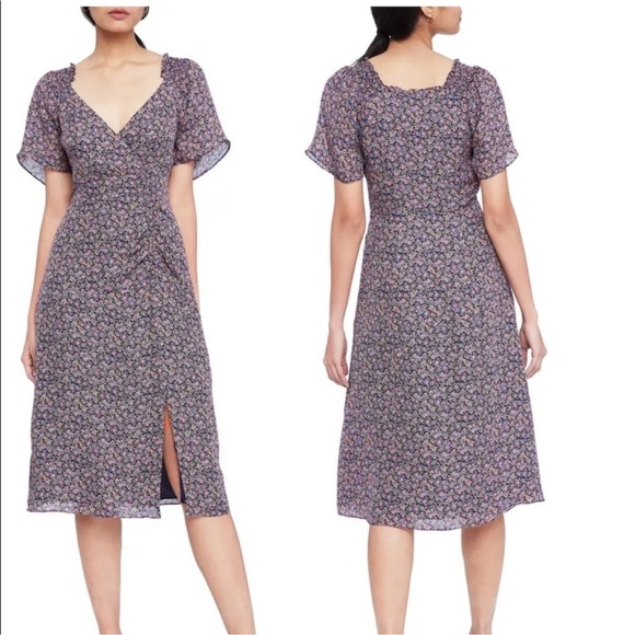 PARKER NY Suzie 100% SILK Viceroy Floral Flutter Sleeve A-Line Dress Sz 2 Small - Picture 1 of 14